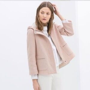 Zara Blush Pink Hooded Zip Up Coat Size Medium‎